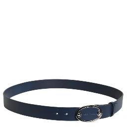 Blue Leather Classic Metal Logo Buckle Belt