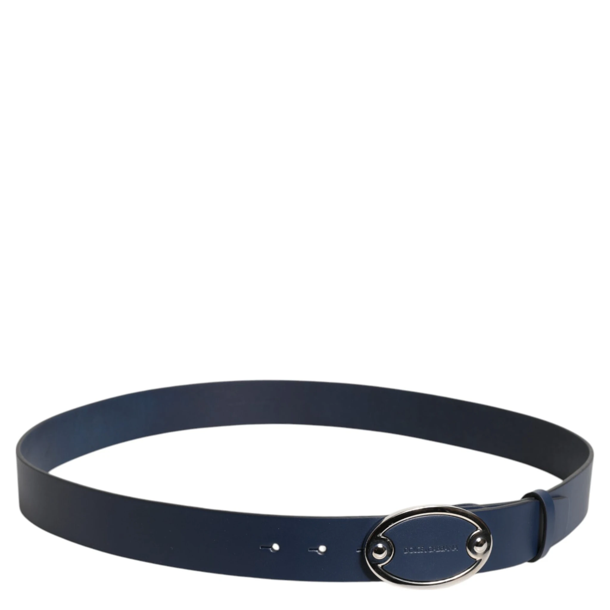 Blue Leather Classic Metal Logo Buckle Belt