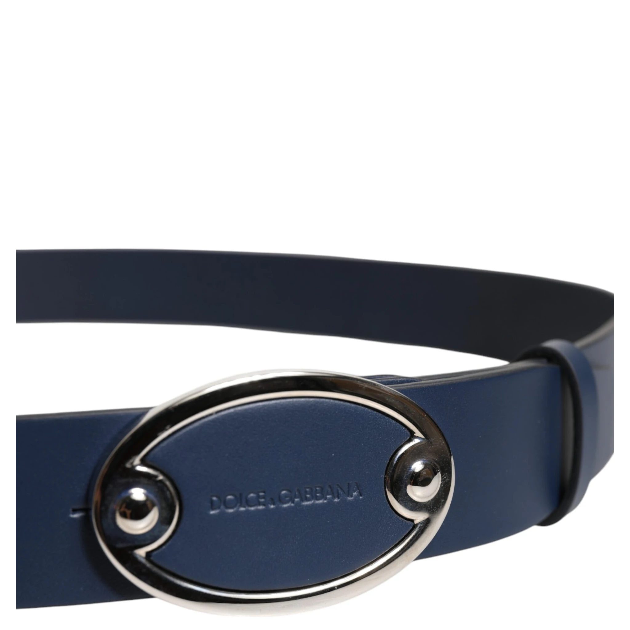 Blue Leather Classic Metal Logo Buckle Belt