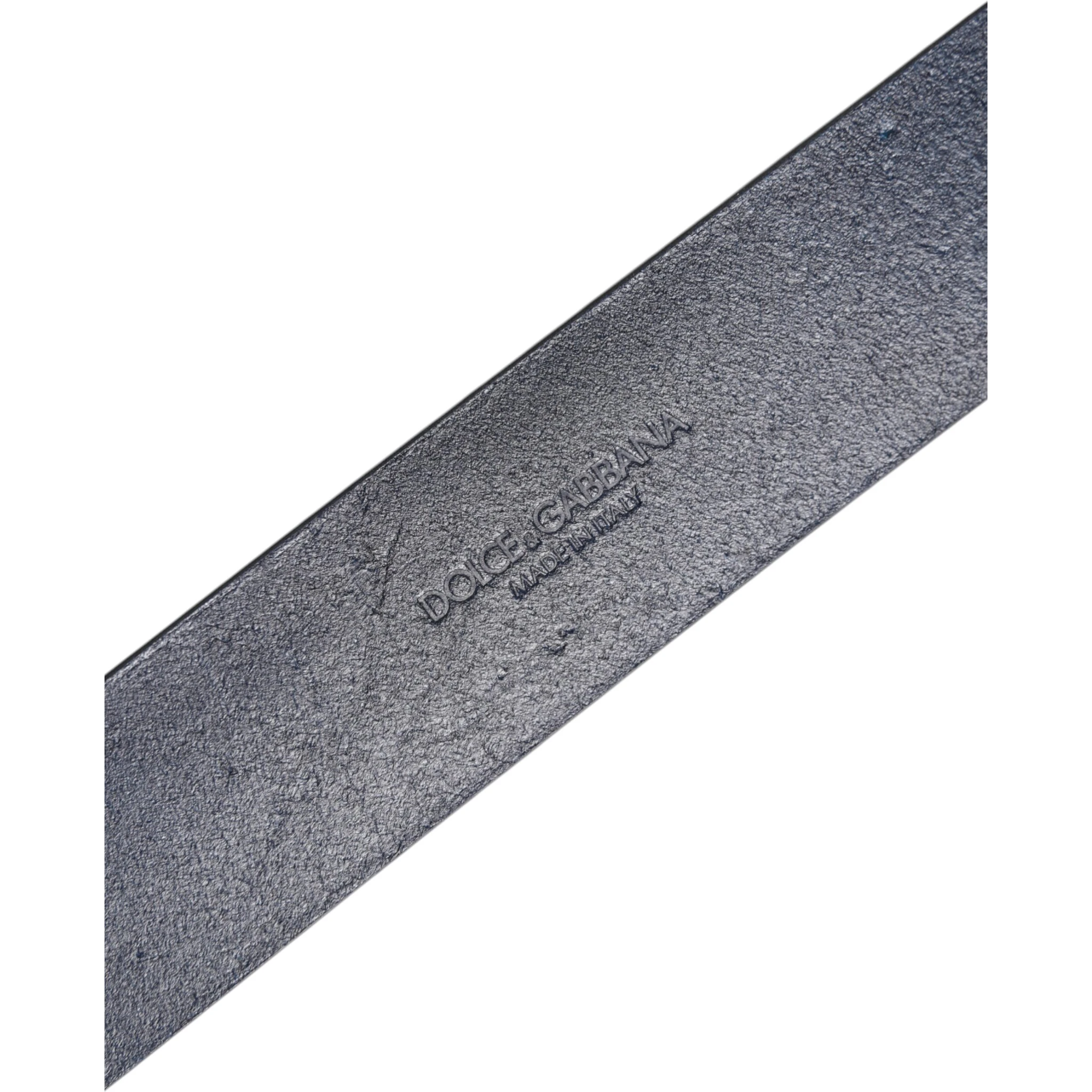 Blue Leather Classic Metal Logo Buckle Belt