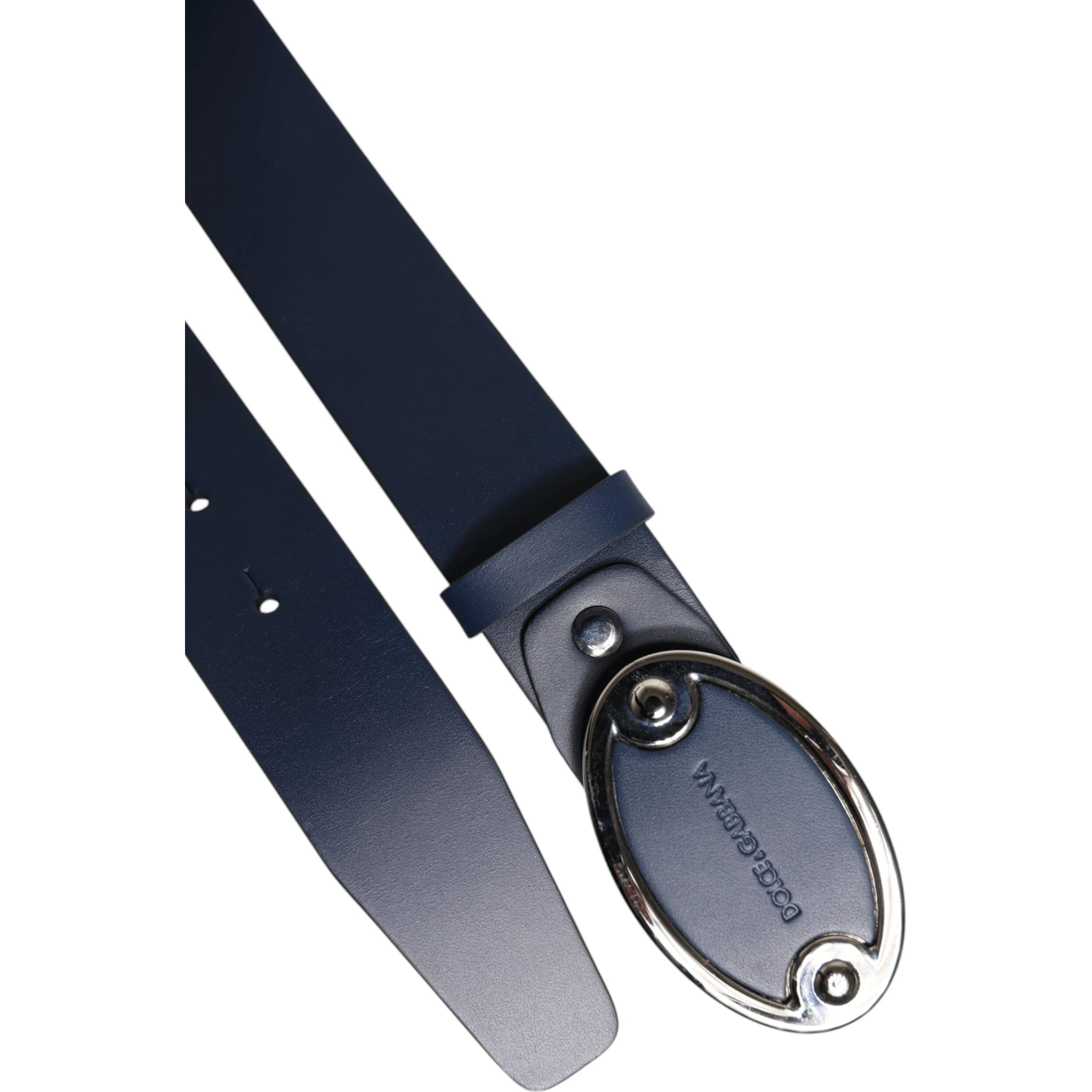 Blue Leather Classic Metal Logo Buckle Belt