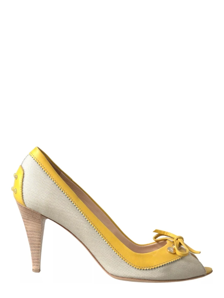 Yellow Off White Peep Toe Heels Pumps Shoes