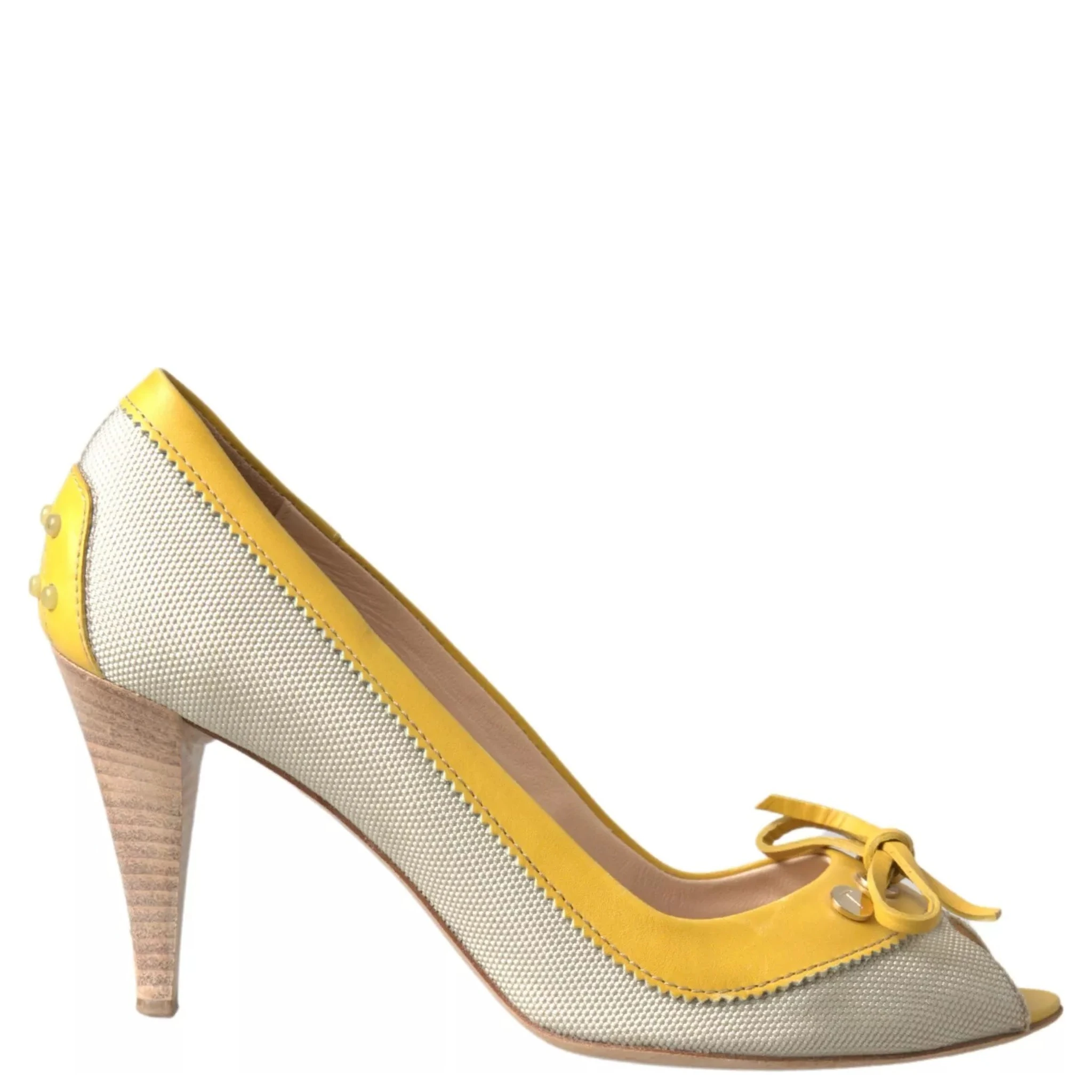 Yellow Off White Peep Toe Heels Pumps Shoes