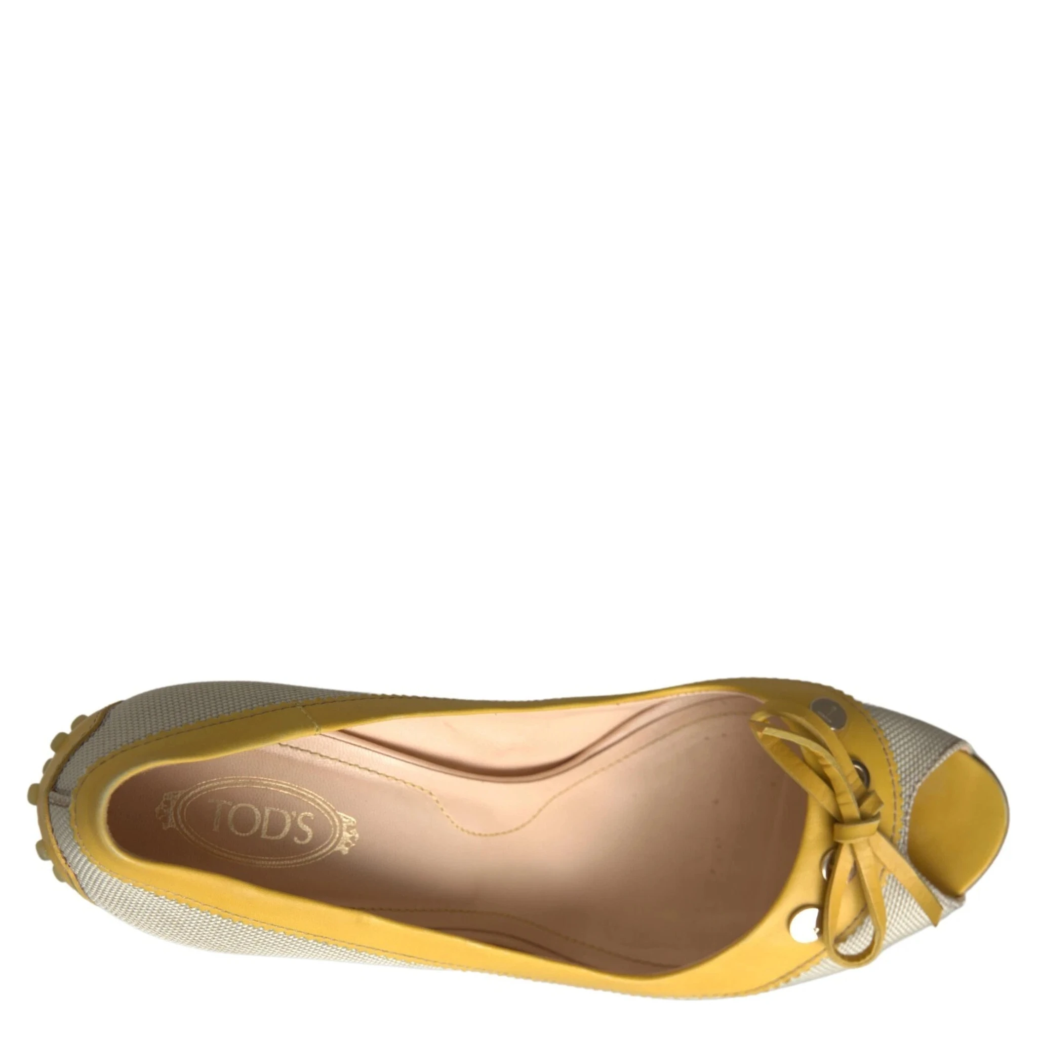 Yellow Off White Peep Toe Heels Pumps Shoes