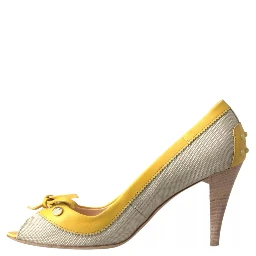 Yellow Off White Peep Toe Heels Pumps Shoes