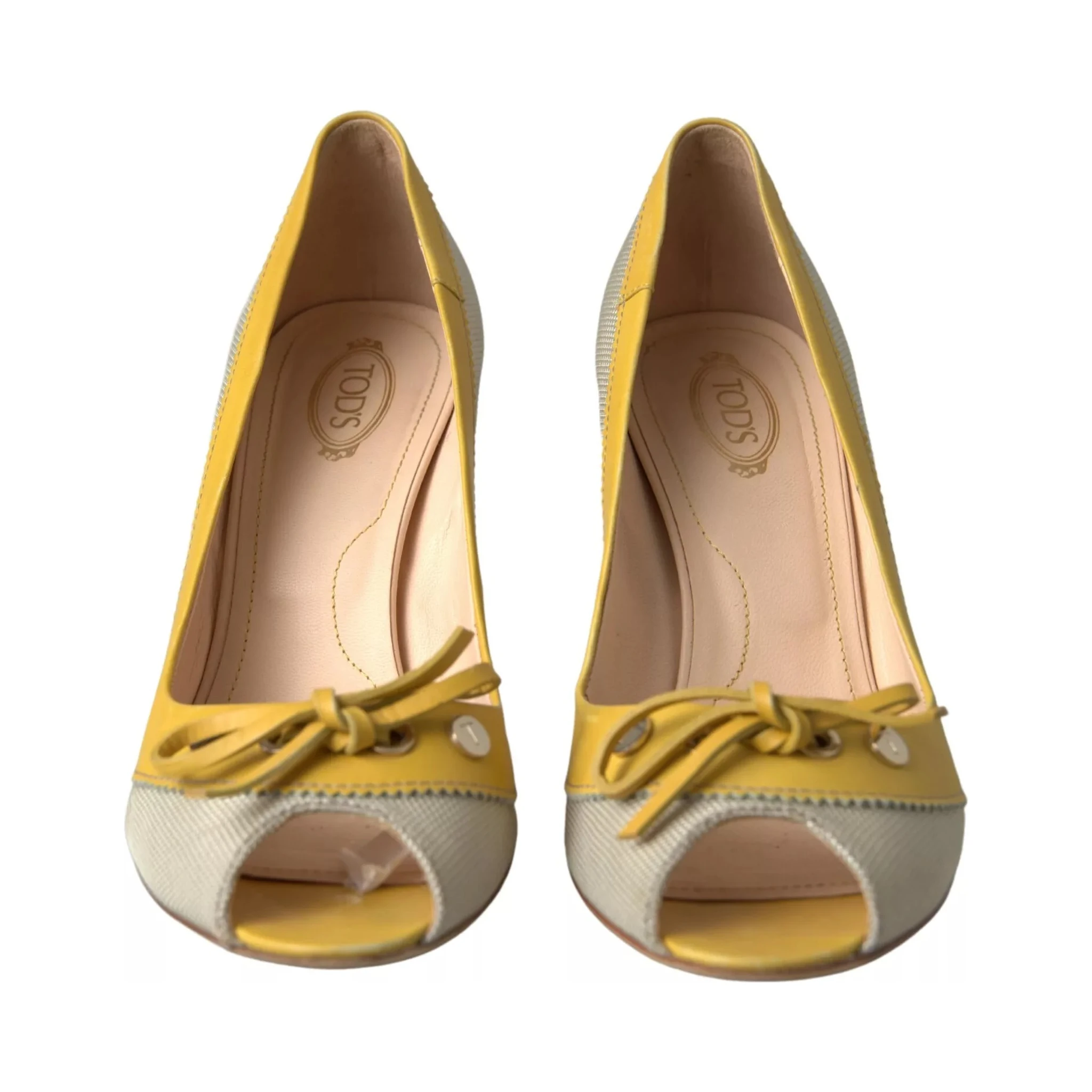 Yellow Off White Peep Toe Heels Pumps Shoes