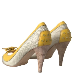 Yellow Off White Peep Toe Heels Pumps Shoes