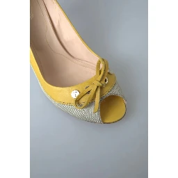 Yellow Off White Peep Toe Heels Pumps Shoes