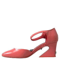 Peach Leather Ankle Strap Heels Sandals Shoes