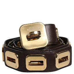 Dark Brown Leather Gold Rotating Buckle Belt