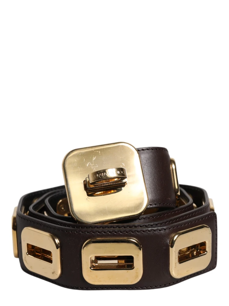 Dark Brown Leather Gold Rotating Buckle Belt alternative