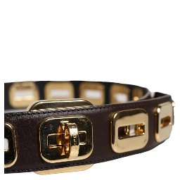 Dark Brown Leather Gold Rotating Buckle Belt