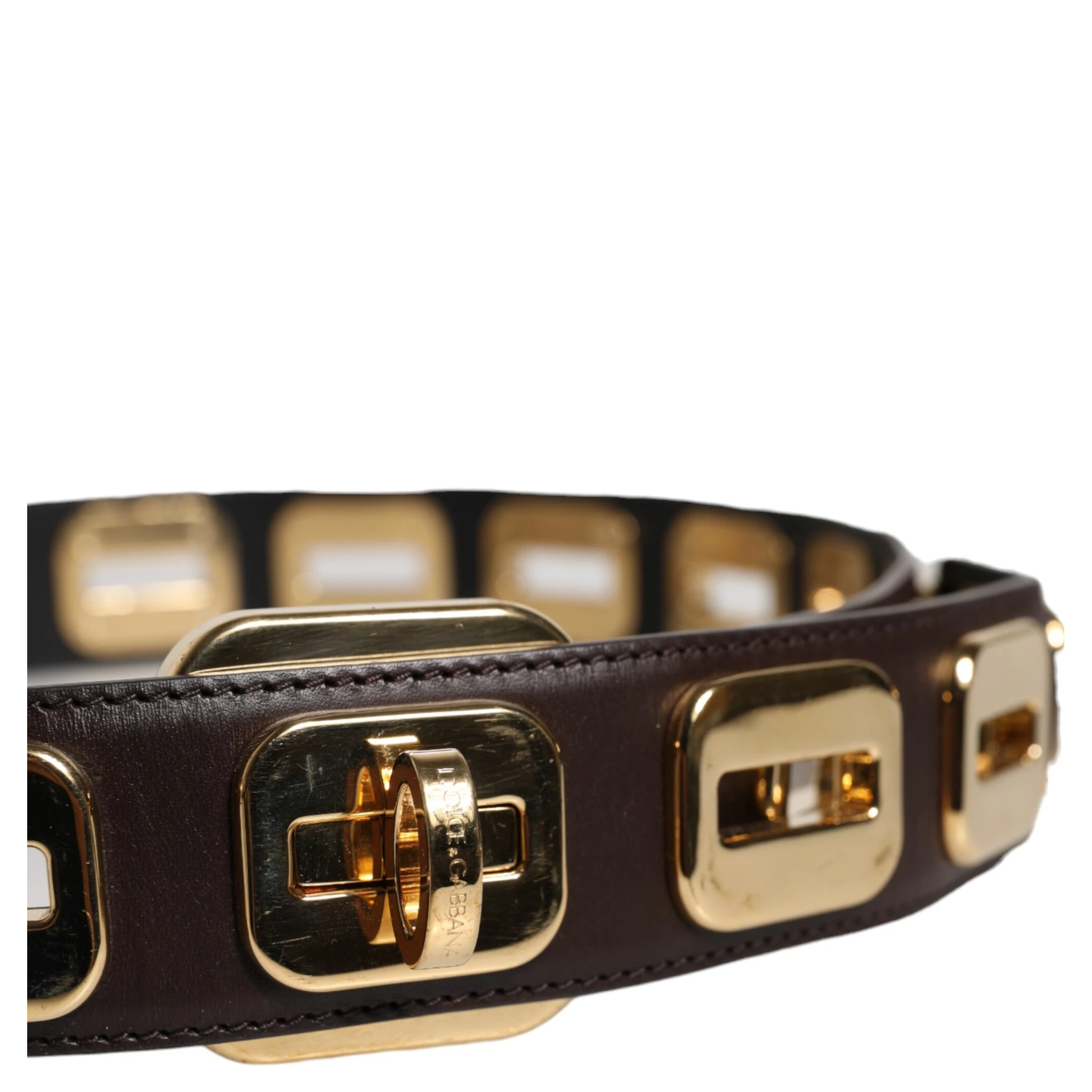 Dark Brown Leather Gold Rotating Buckle Belt
