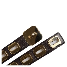 Dark Brown Leather Gold Rotating Buckle Belt