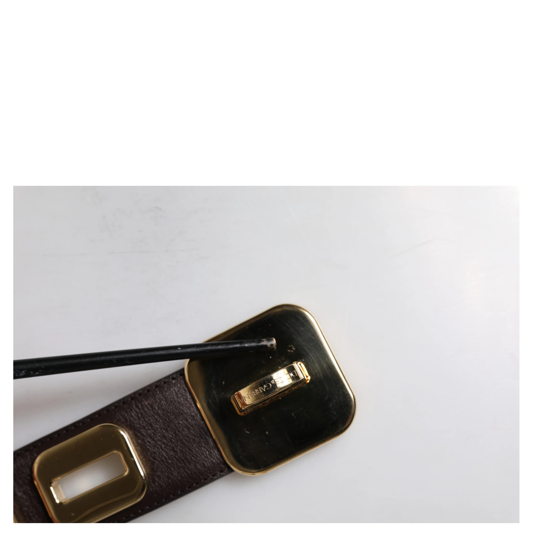 Dark Brown Leather Gold Rotating Buckle Belt