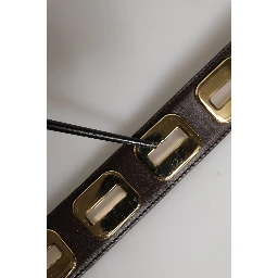 Dark Brown Leather Gold Rotating Buckle Belt
