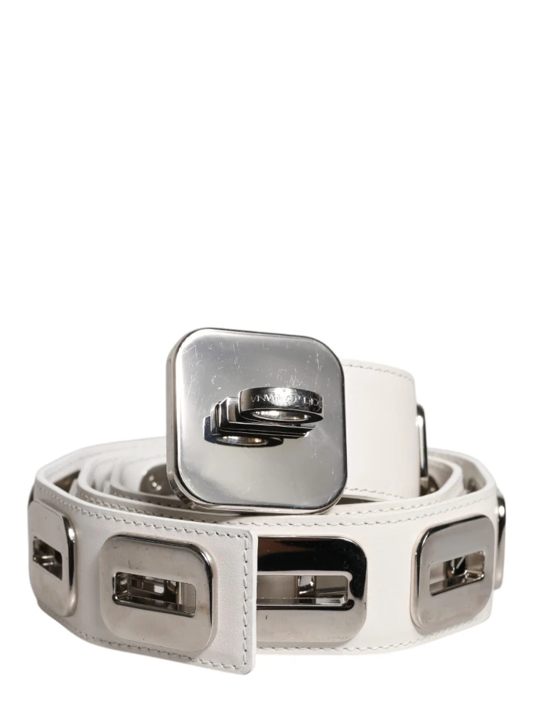 White Leather Gold Tone Rotating Buckle Belt alternative