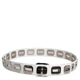 White Leather Gold Tone Rotating Buckle Belt