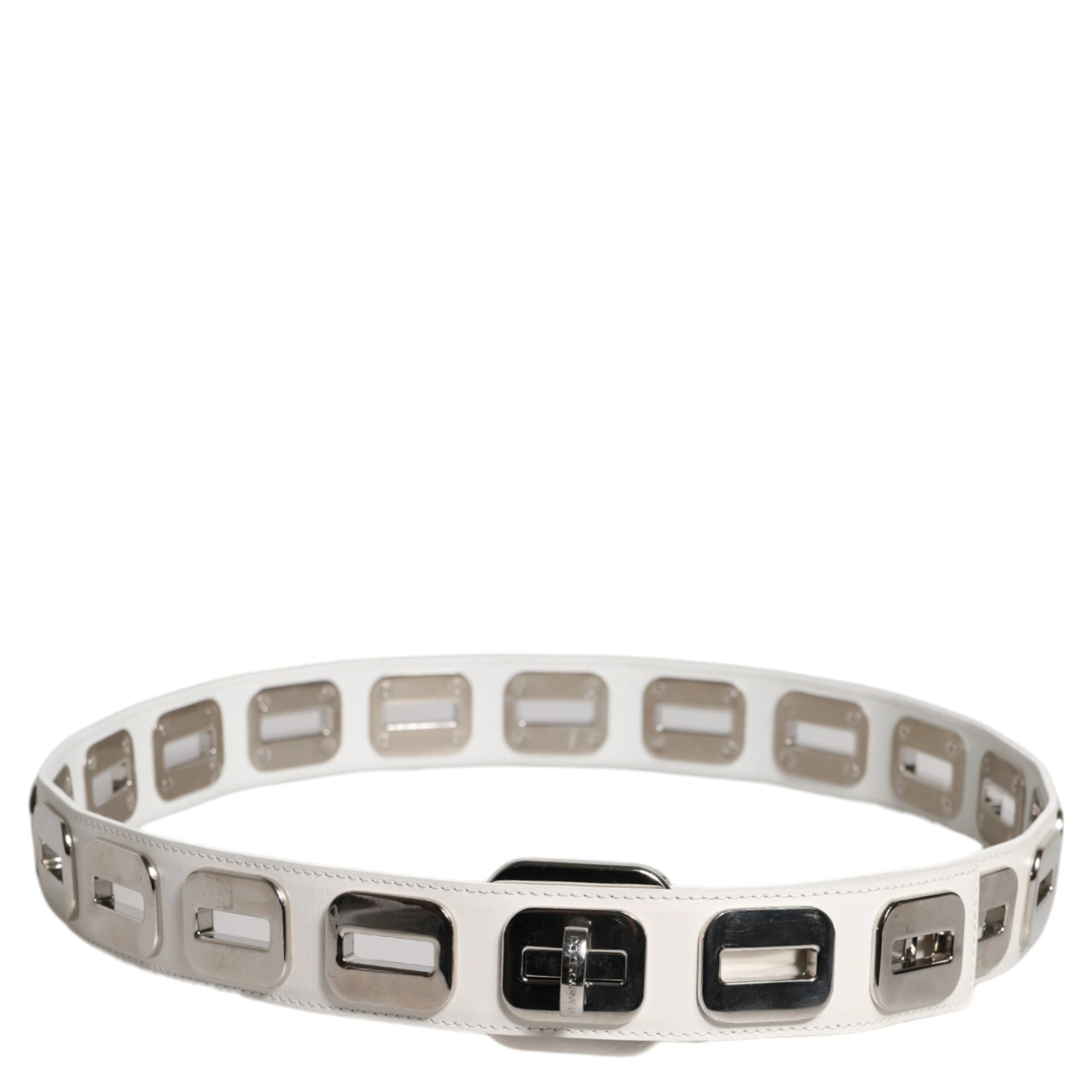 White Leather Gold Tone Rotating Buckle Belt