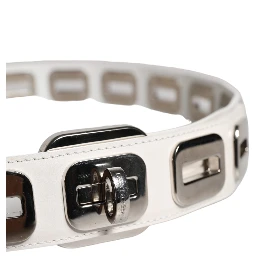 White Leather Gold Tone Rotating Buckle Belt