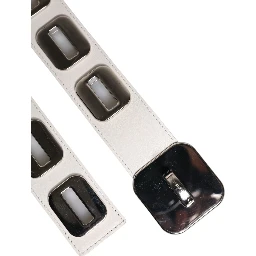 White Leather Gold Tone Rotating Buckle Belt