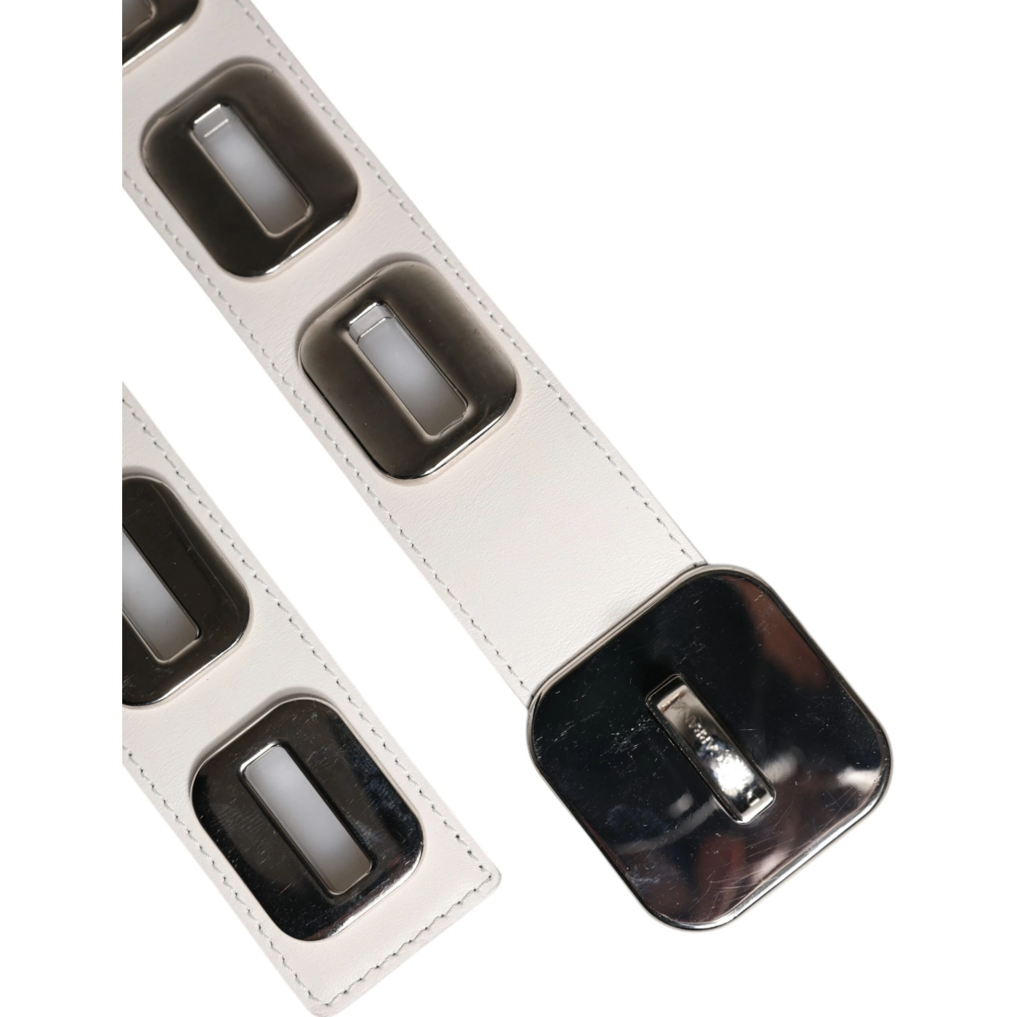 White Leather Gold Tone Rotating Buckle Belt