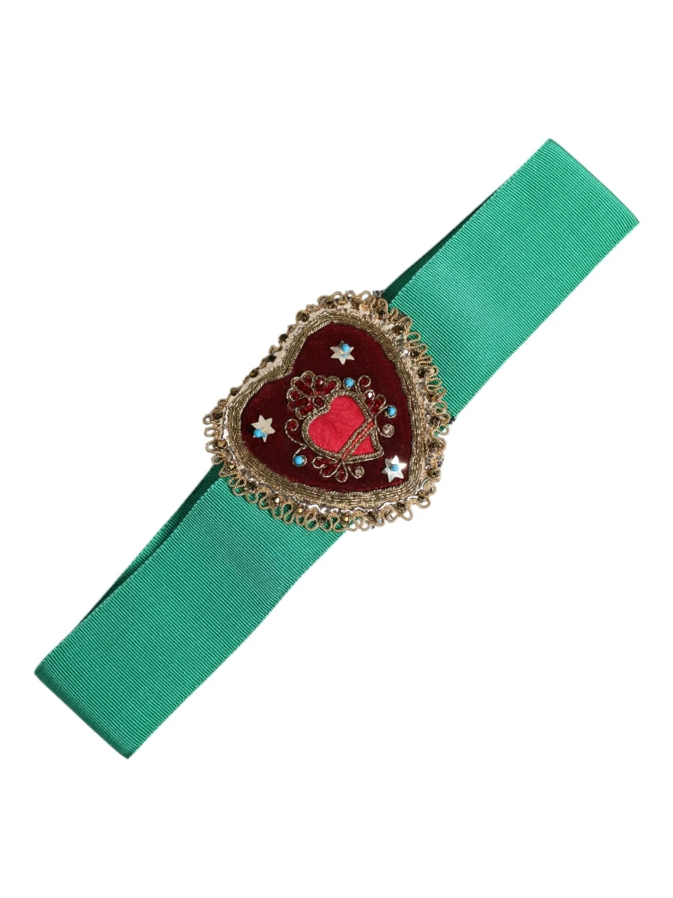 Green Stretch Wide Waist Heart Embellished Belt