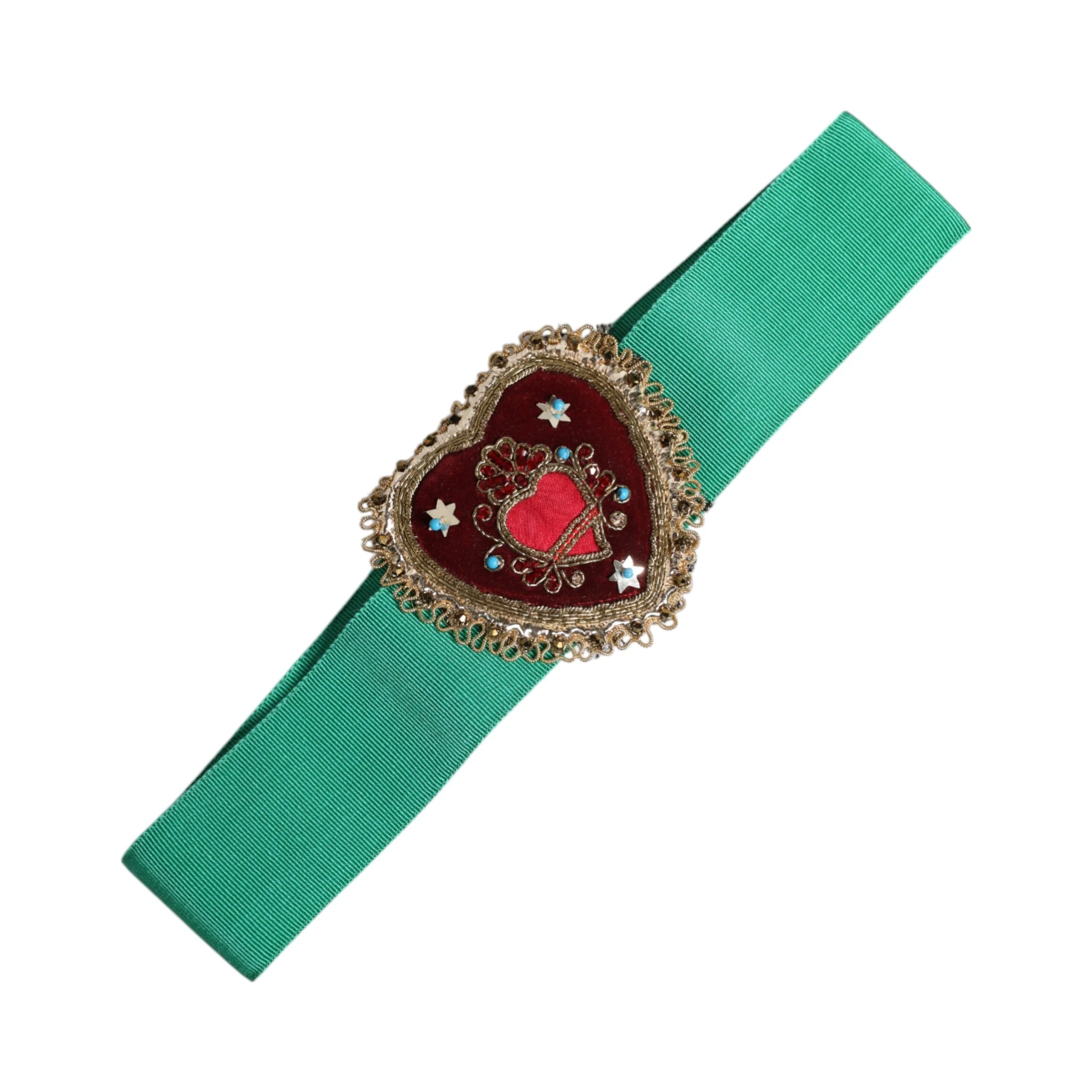 Green Stretch Wide Waist Heart Embellished Belt