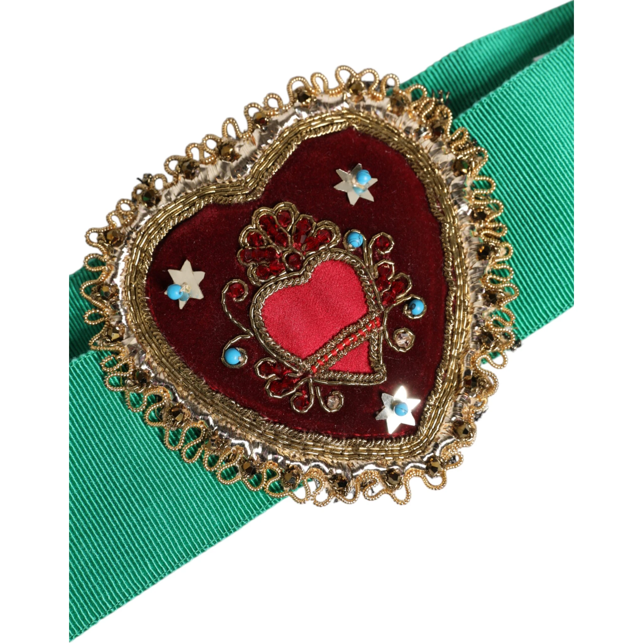 Green Stretch Wide Waist Heart Embellished Belt