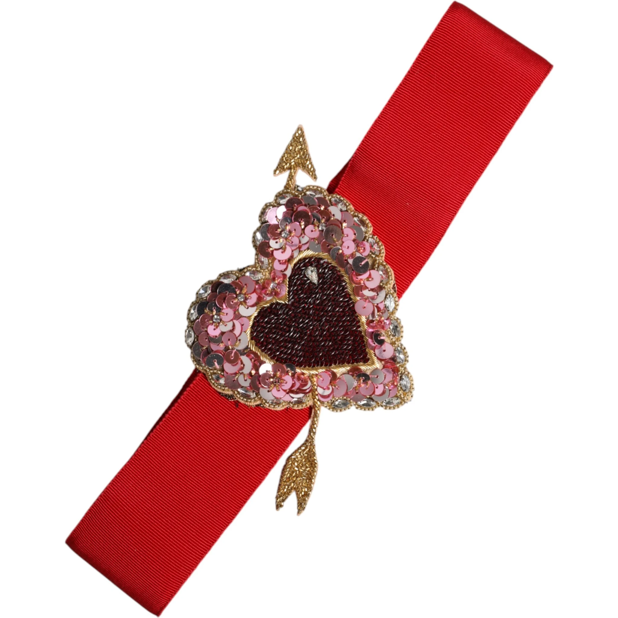 Red Stretch Wide Waist Heart Embellished Belt