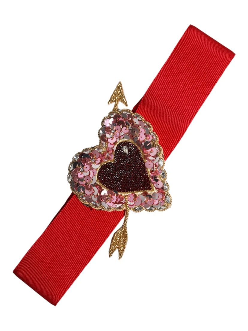 Red Stretch Wide Waist Heart Embellished Belt