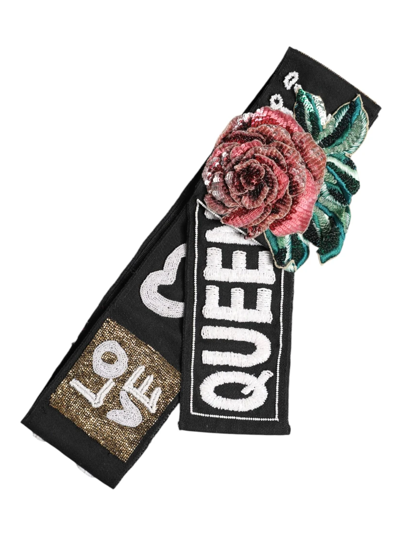 Black Stretch Multicolor Embellished Waist Belt