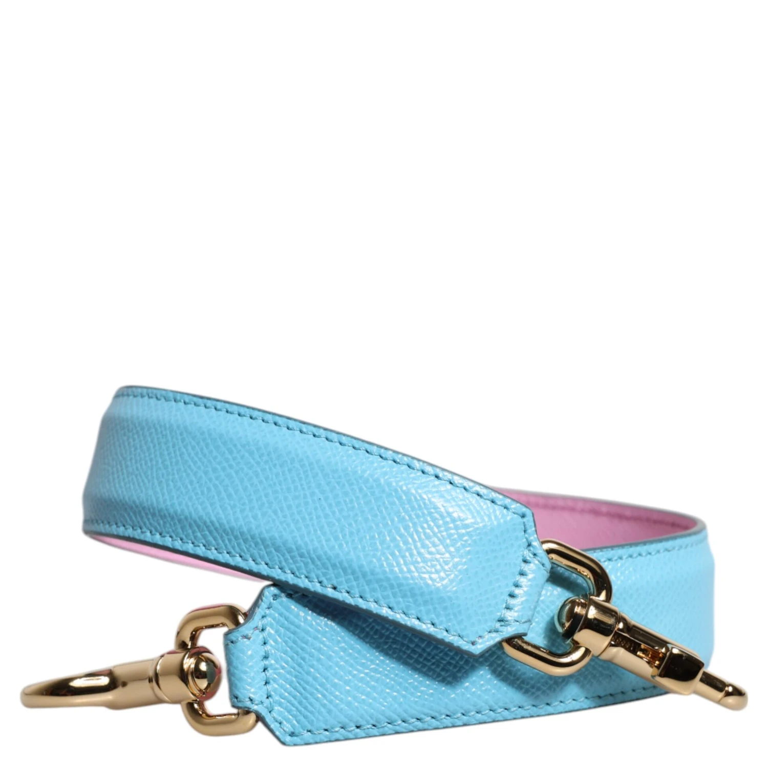 Pink Blue Leather Handle Bag Shoulder Strap