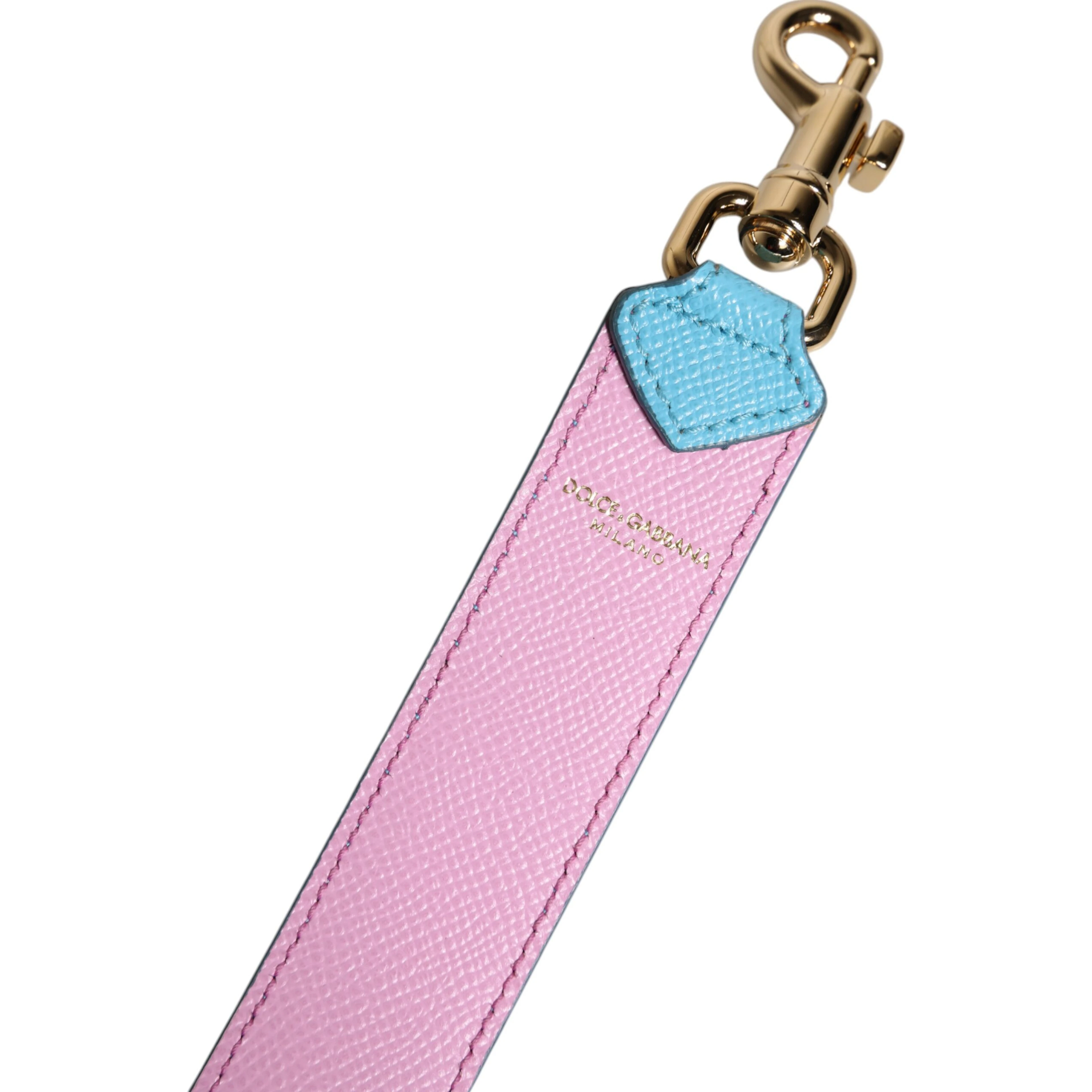 Pink Blue Leather Handle Bag Shoulder Strap