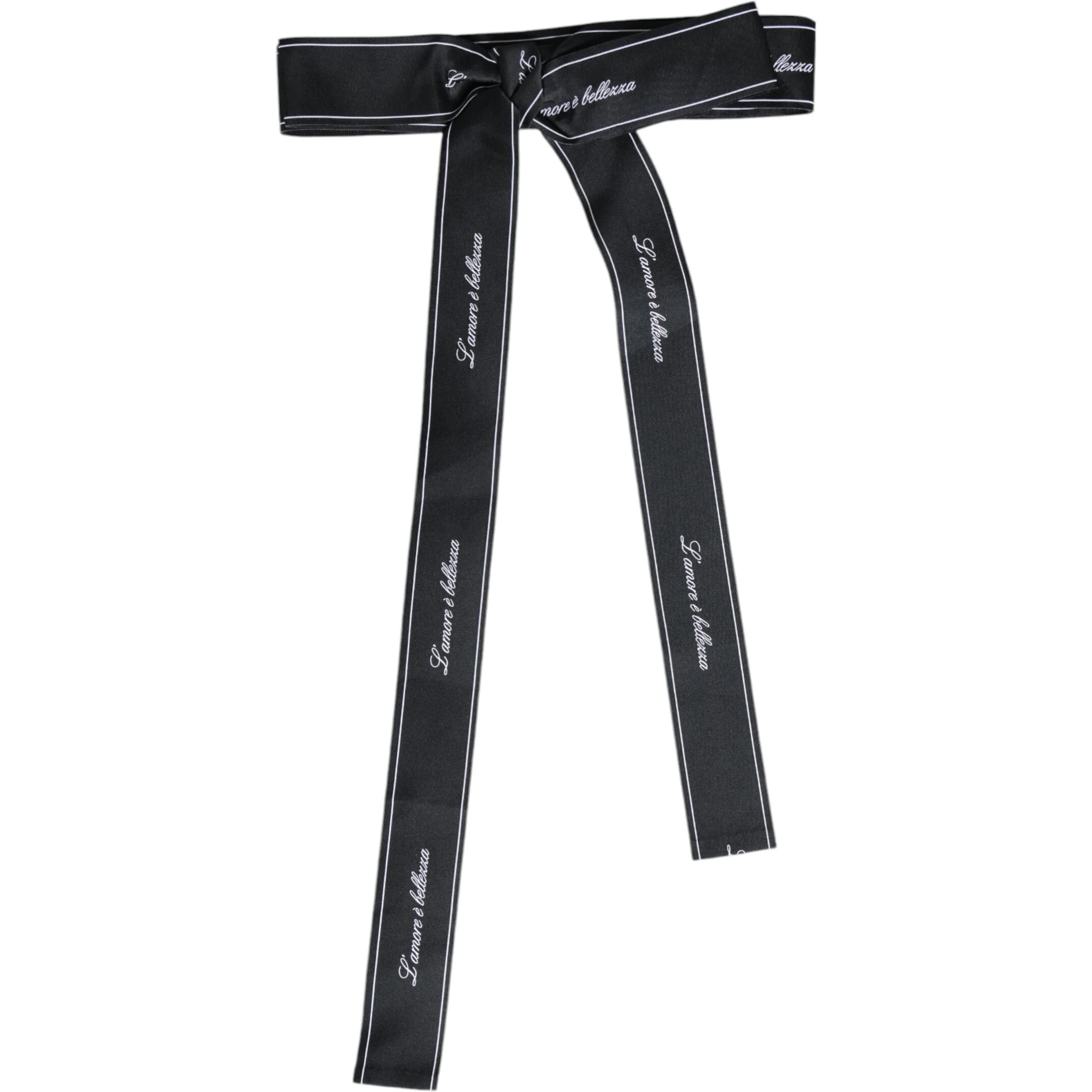 Black Waist Ribbon Wide Bow Logo Belt