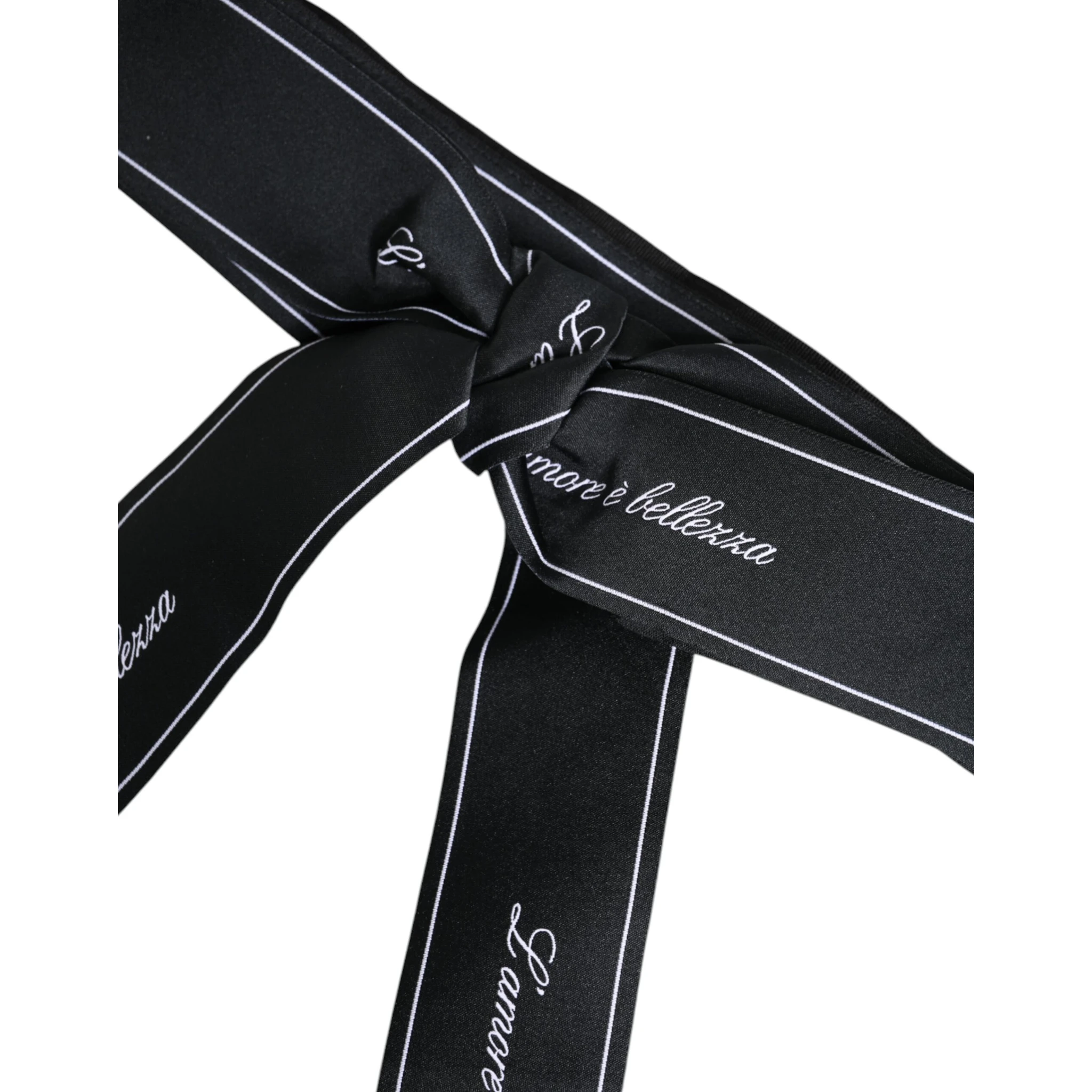 Black Waist Ribbon Wide Bow Logo Belt
