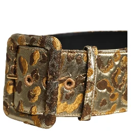 Gold Spotted Jacquard Fabric Wide Waist Belt