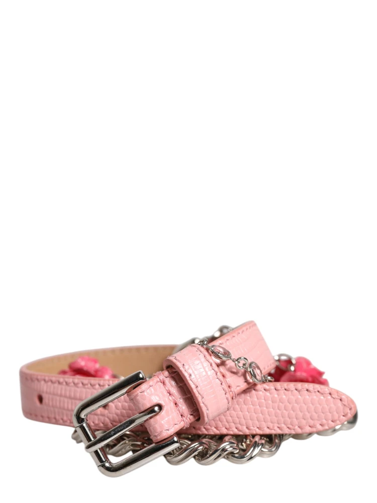 Pink Embelished Roses Textured Leather Belt alternative