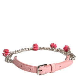 Pink Embelished Roses Textured Leather Belt