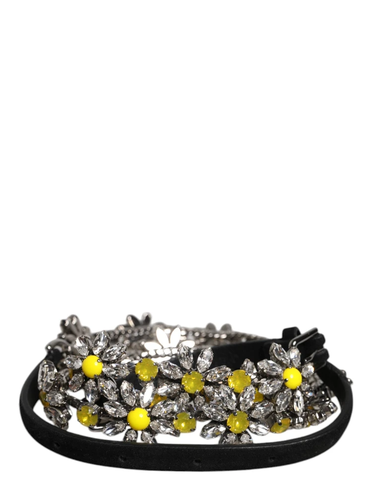 Black Leather Daisy Crystal Embellish Waist Belt alternative