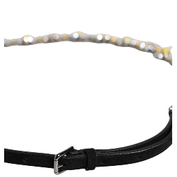 Black Leather Daisy Crystal Embellish Waist Belt