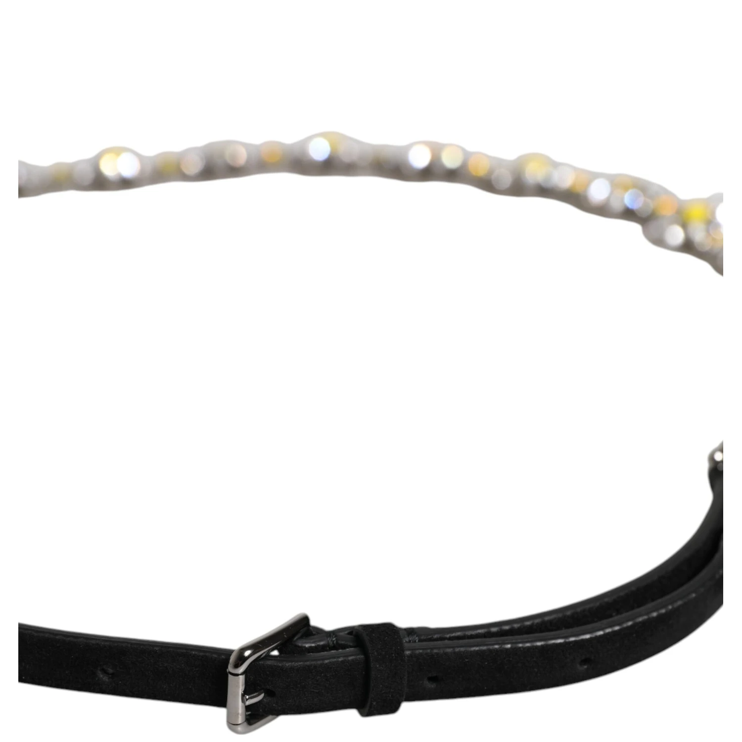 Black Leather Daisy Crystal Embellish Waist Belt