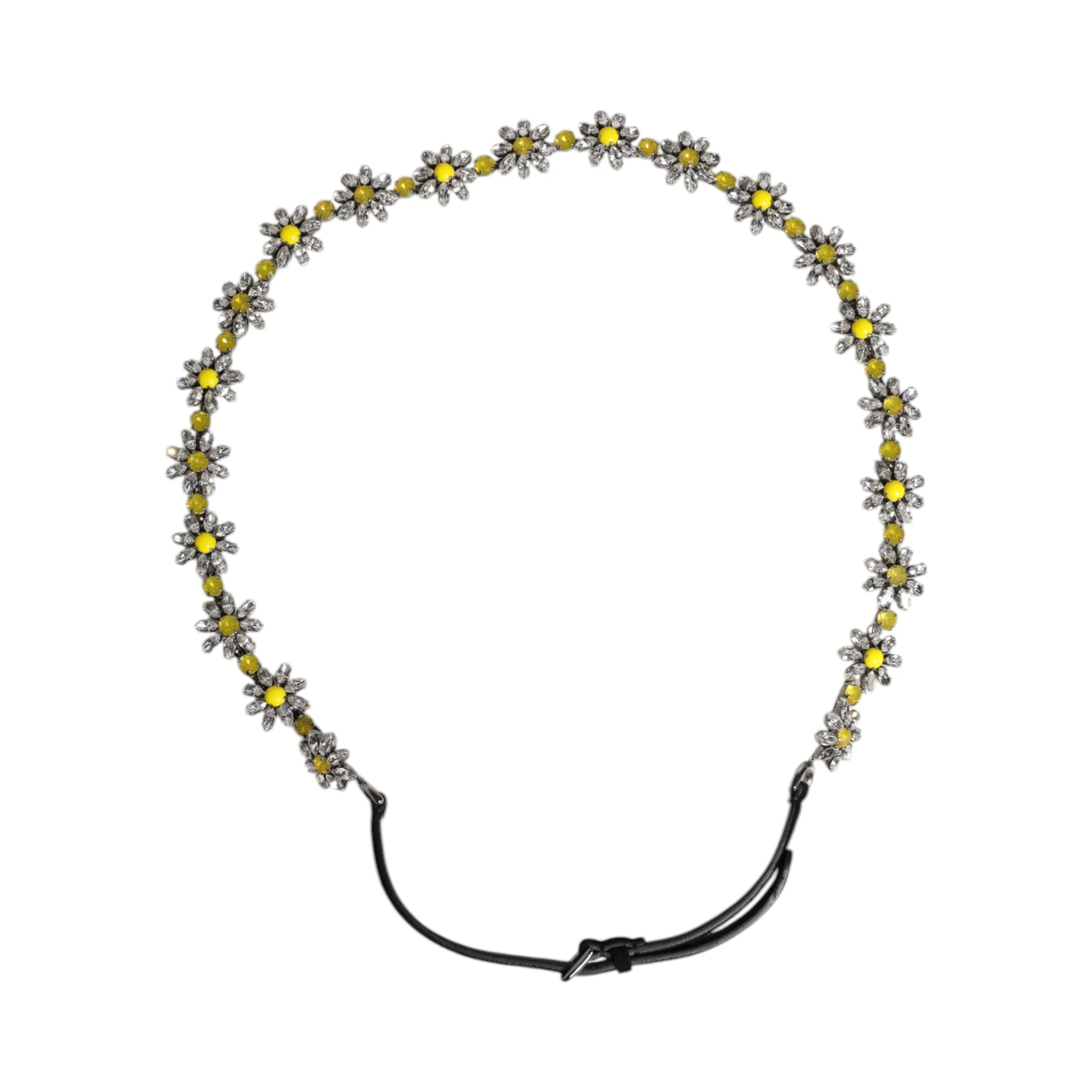 Black Leather Daisy Crystal Embellish Waist Belt