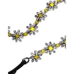 Black Leather Daisy Crystal Embellish Waist Belt