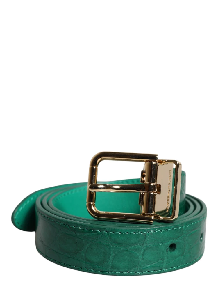 Green Leather Logo Metal Waist Buckle Belt