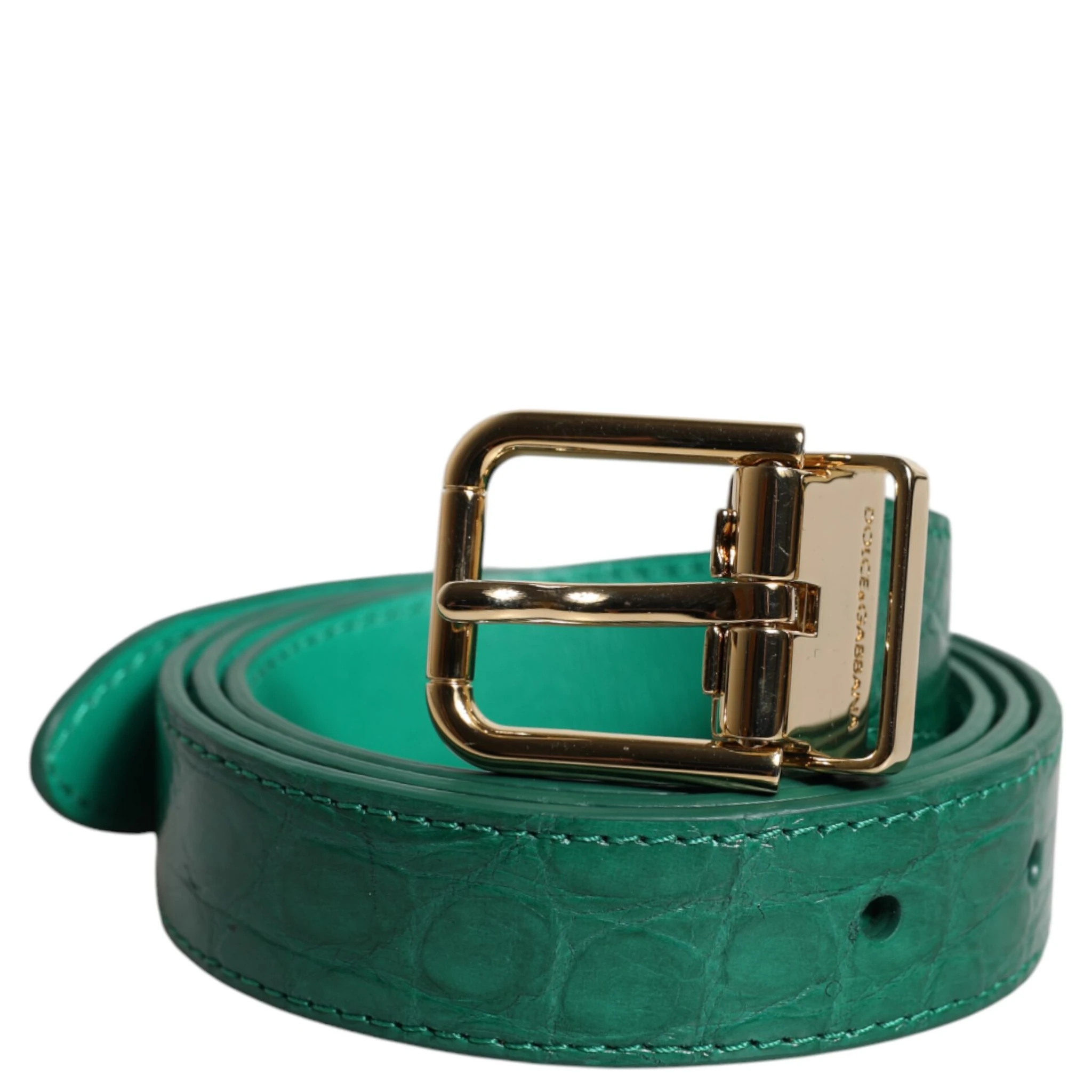 Green Leather Logo Metal Waist Buckle Belt