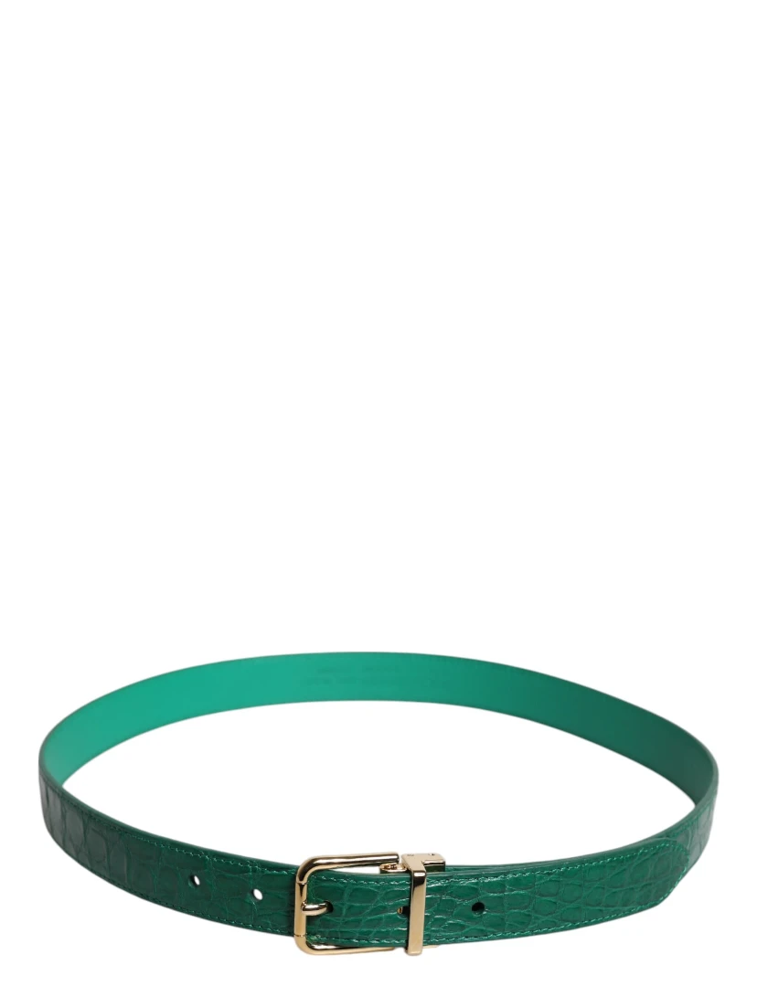 Green Leather Logo Metal Waist Buckle Belt