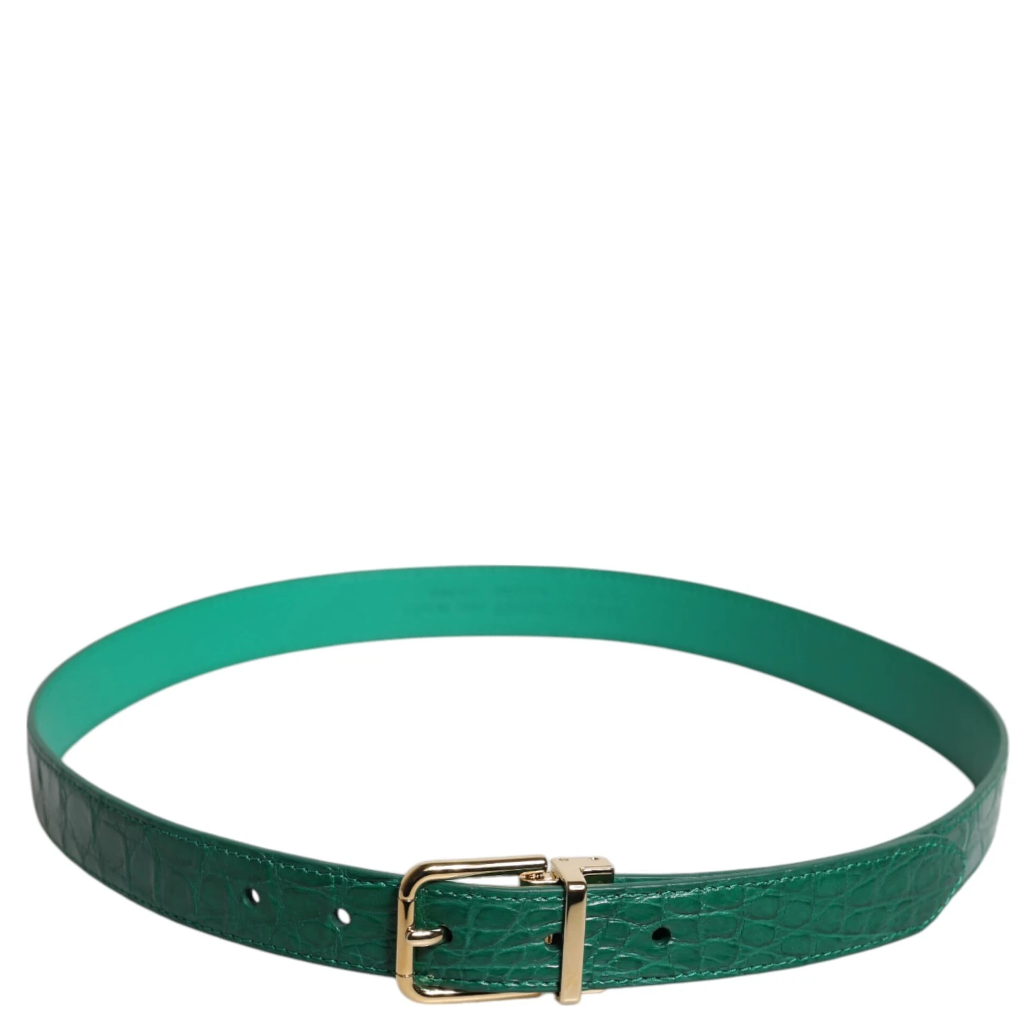 Green Leather Logo Metal Waist Buckle Belt