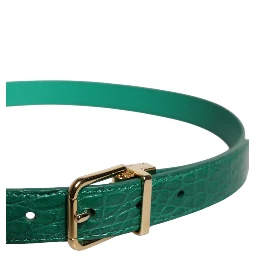 Green Leather Logo Metal Waist Buckle Belt