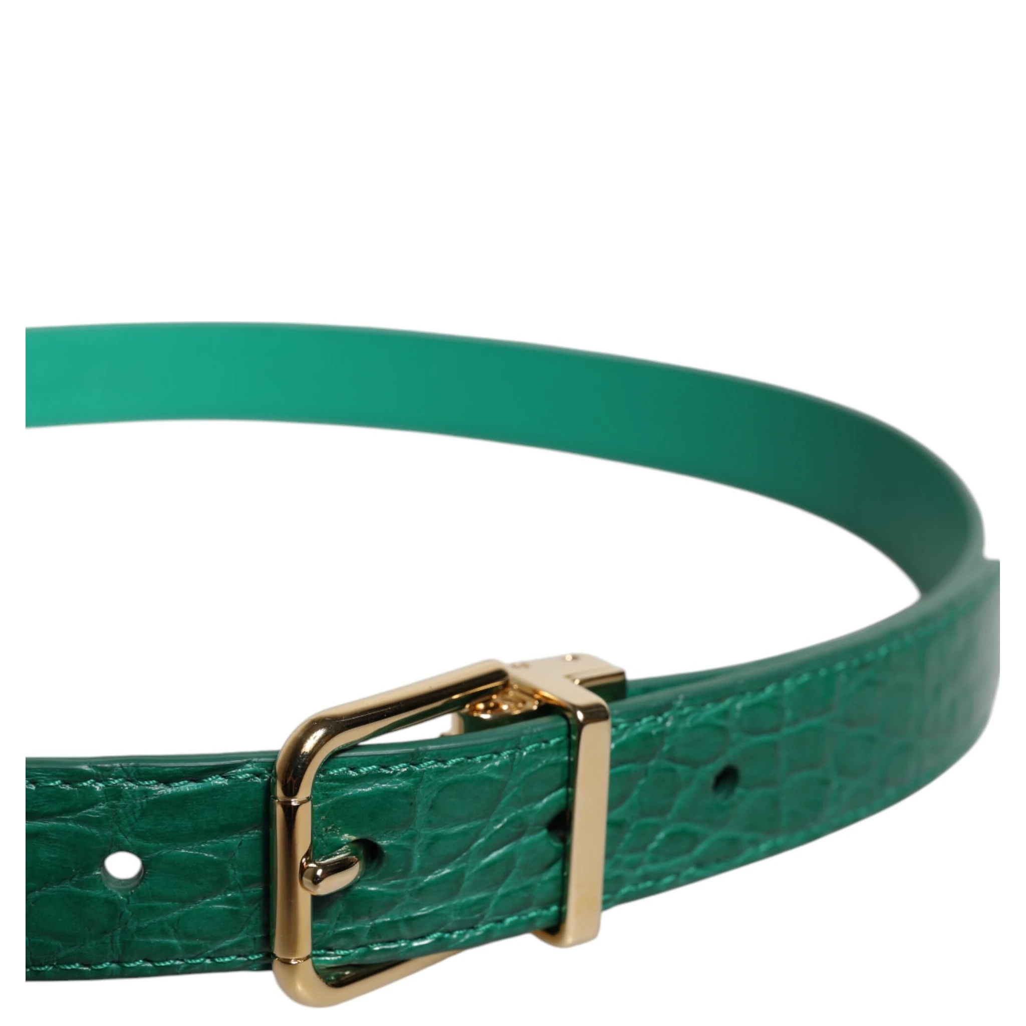 Green Leather Logo Metal Waist Buckle Belt